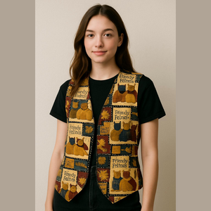 Vintage Reversible Vest Cats and Baskets